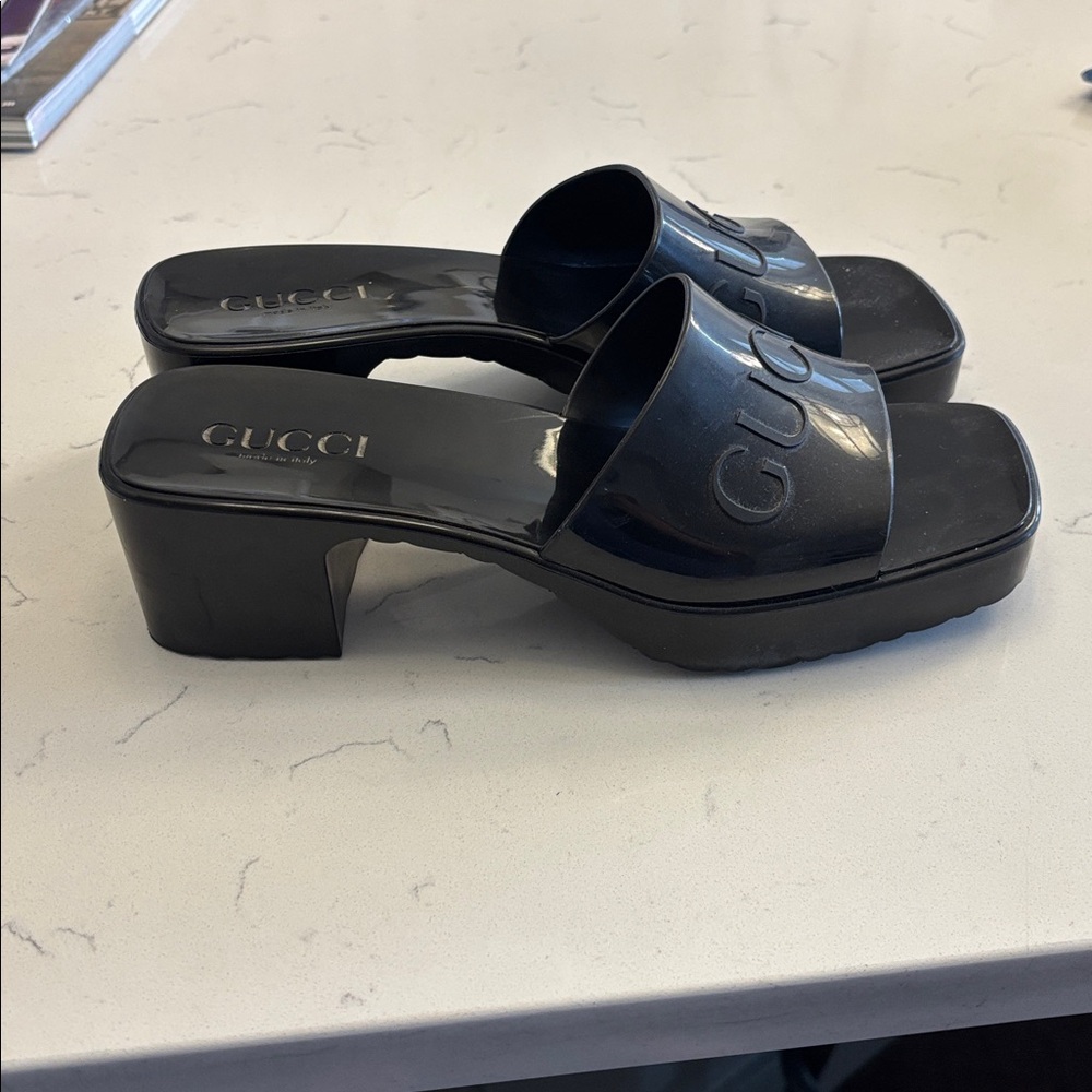Gucci Black Patent Logo Slide Mules - Picture 4 of 8